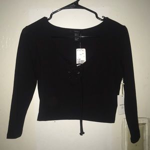 Black lace up crop top